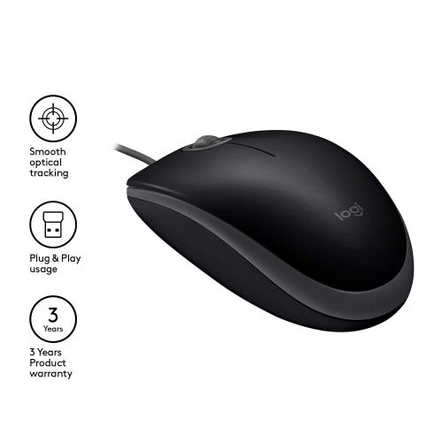 Мышь Logitech B110 Silent (B110s) Black (черная, бесшумная, оптическая, 3 кнопки, 1000dpi, USB, 1.8м) (M/N: M-U0051)