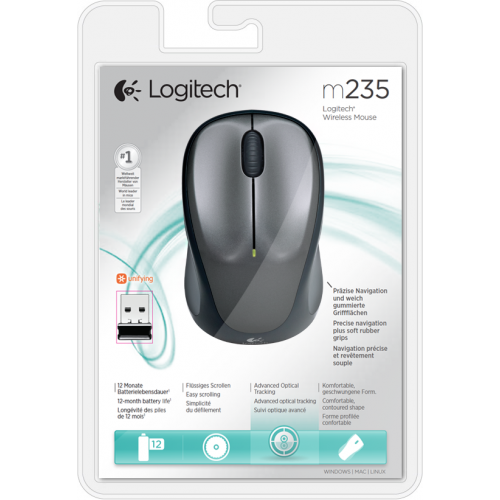 Мышь беспроводная Logitech M235 Colt Matte (серая, оптическая, 1000dpi, 2.4 GHz/USB-ресивер (Logitech Unifying®)) (M/N: M-R0038 / C-U0008)