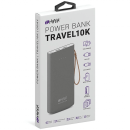 Внешний аккумулятор HIPER TRAVEL10K Li-Pol 10000 mAh Soft-touch 2.4A+1.5A 2xUSB 1xType-C серый