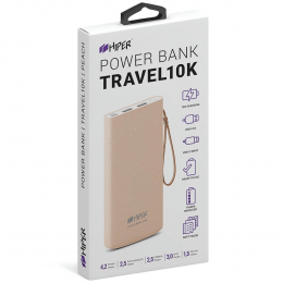 Внешний аккумулятор HIPER TRAVEL 10K Li-Pol 10000 mAh Soft-touch 2.4A+1.5A 2xUSB 1xType-C персиковый