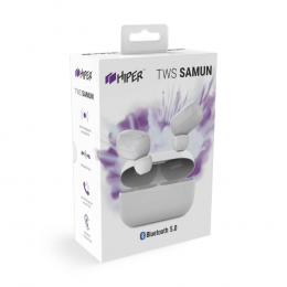 Беспроводные наушники HIPER TWS SAMUN Bluetooth 5.0 гарнитура Li-Pol 2x40mAh+300mAh, Белый