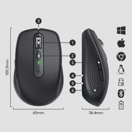Мышь беспроводная Logitech MX ANYWHERE 3 - GRAPHITE - 2.4GHZ/BT - N/A - EMEA (M/N: MR0083 / C-U0008)