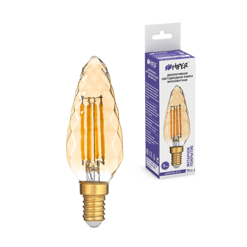 Лампочка HIPER LED DECO FILAMENT CONE 4W 480Lm E14 35105 6500K GOLD