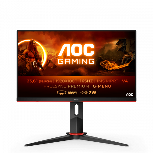 Монитор игровой 23.6'' 16:9 1920х1080(FHD) VA, Curved, 165 Hz, 250 cd/m2, 3000:1, 80M:1, 4ms, VGA, 2xHDMI, DP, Tilt, Speakers, Black+Cherry