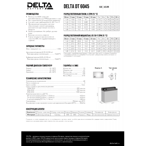 Аккумуляторная батарея Delta DT 6045